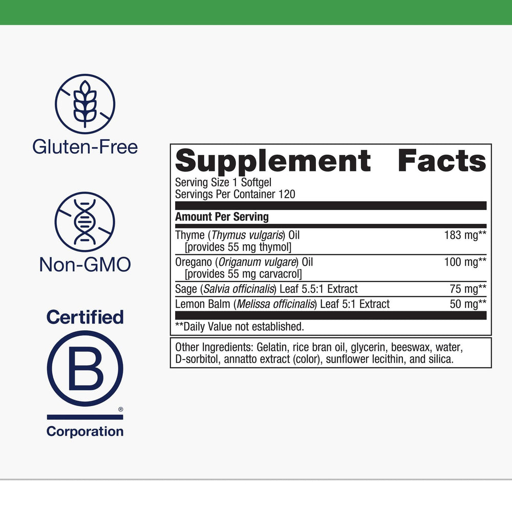 Close-up of oregano, thyme, sage, and lemon balm ingredients