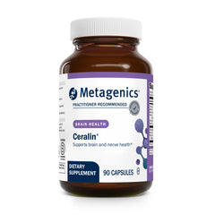 Metagenics Ceralin Forte bottle label showing Non-GMO and Gluten-Free notes