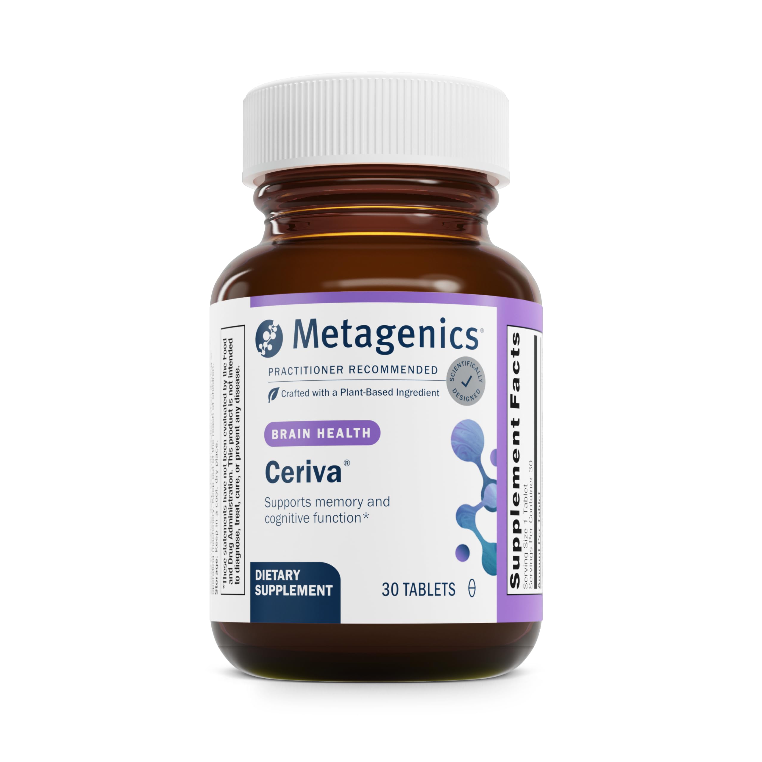 Metagenics Ceriva bottle and label highlighting cognitive and memory support