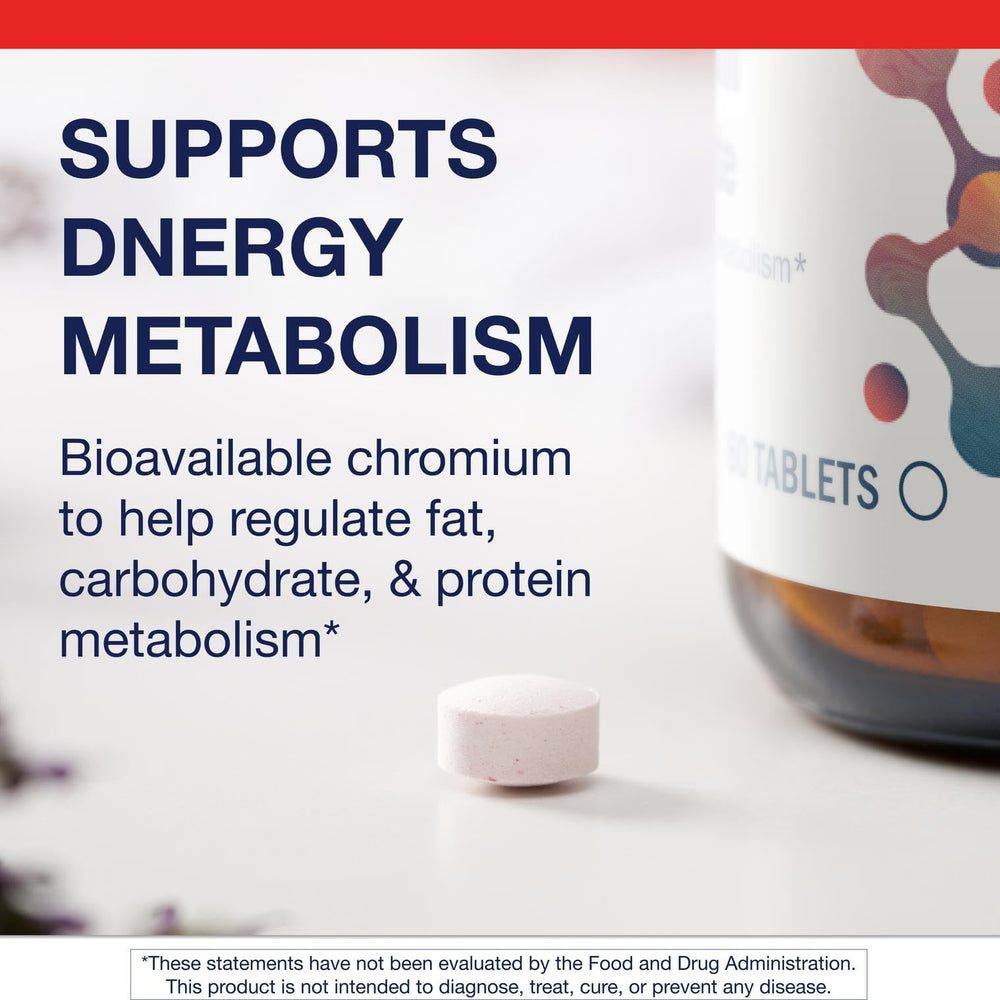 Bottle of Metagenics Chromium Picolinate with label visible