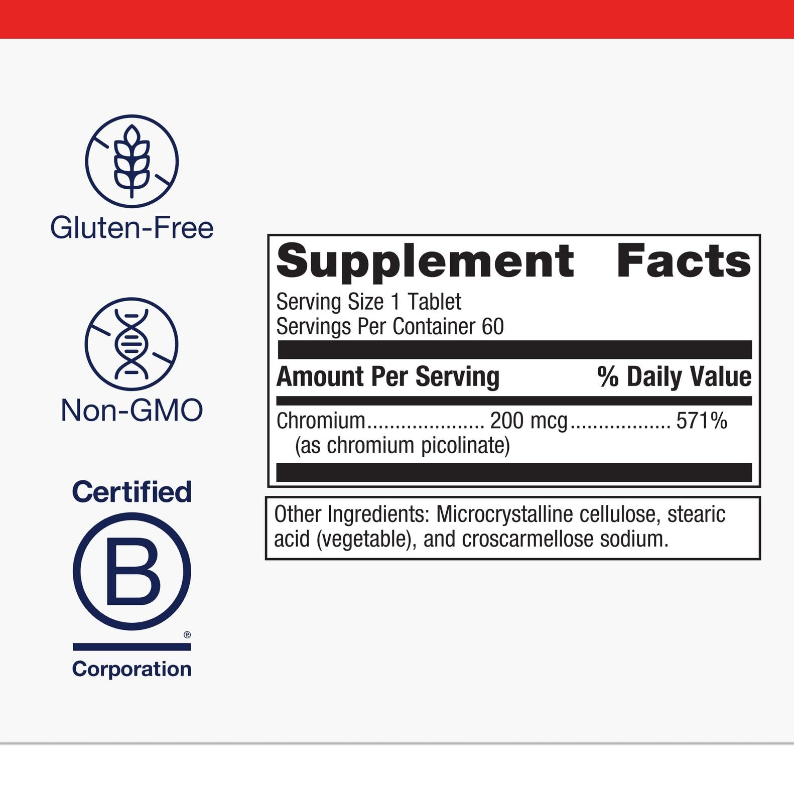 Label of Metagenics Chromium Picolinate showing product information