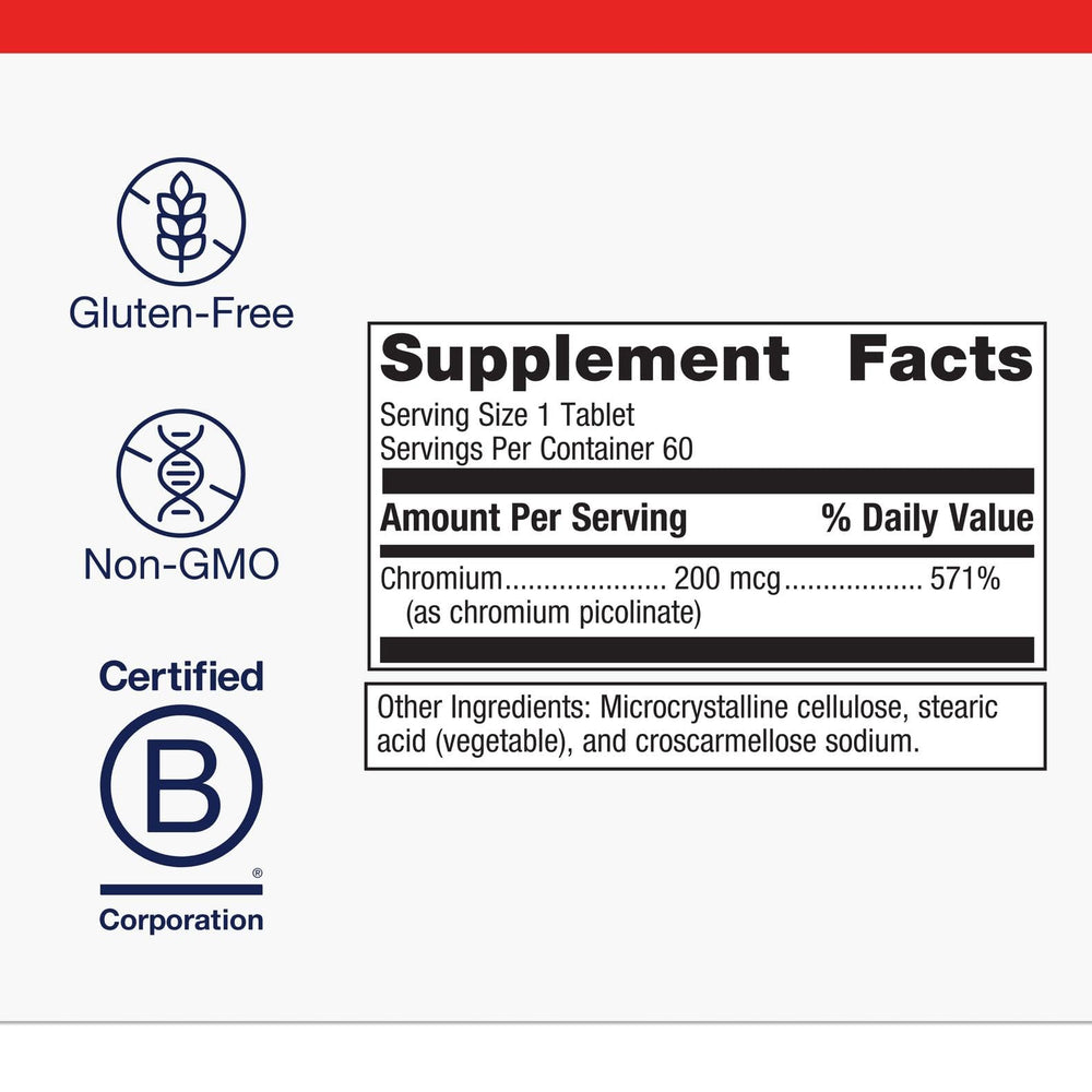 Label of Metagenics Chromium Picolinate showing product information