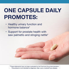 Metagenics Concentrated Ultra Prostagen with saw palmetto imagery for prostate wellness.
