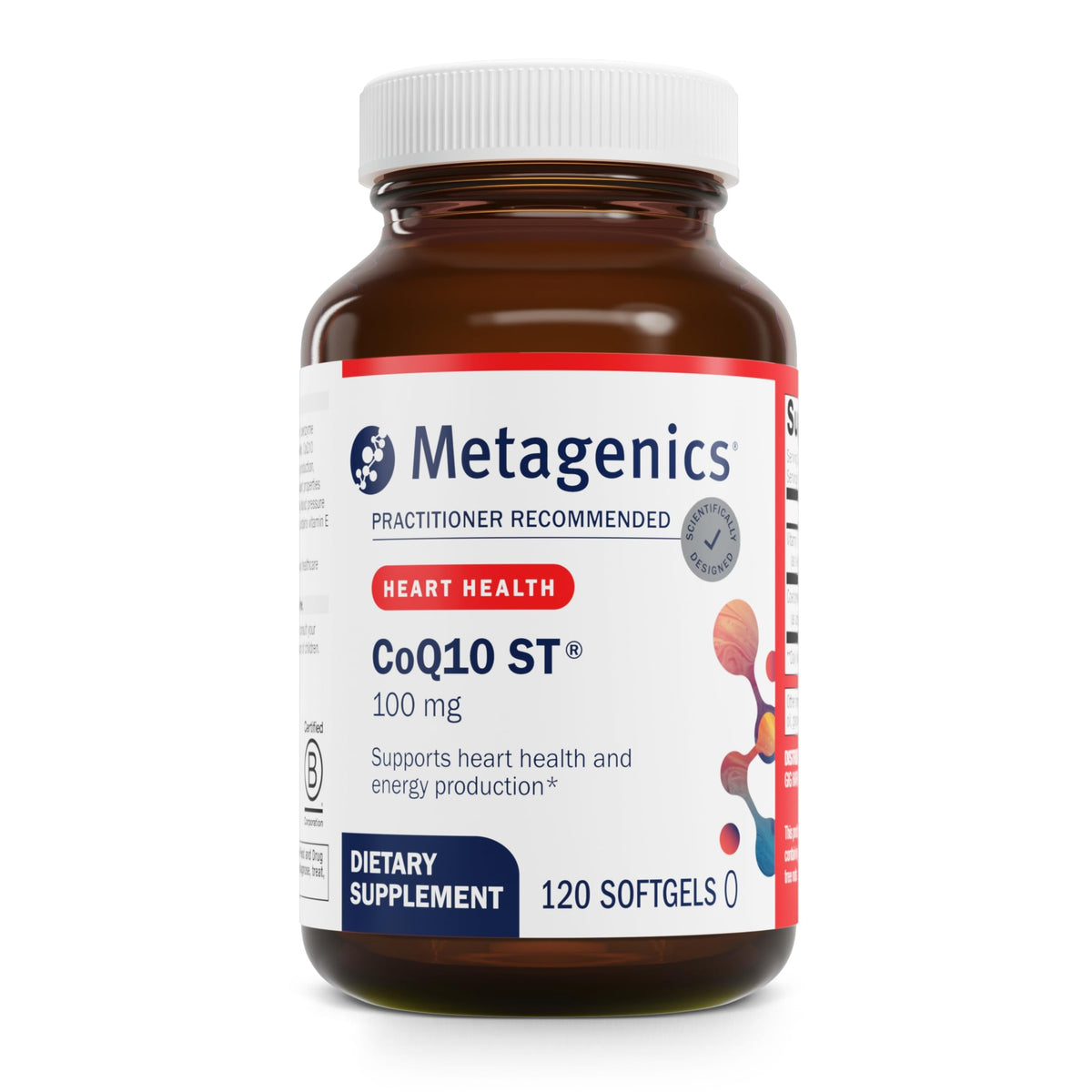 Bottle label of Metagenics CoQ10 ST-100-100 mg Ubiquinone softgels