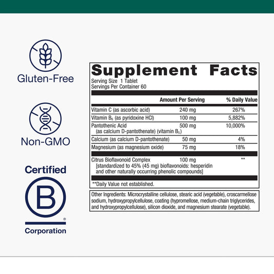 Close-up of Cortico-B5B6 ingredients highlight B5, B6 and Vitamin C