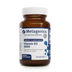 Metagenics D3 5000 IU softgels in coconut oil bottle