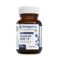 Bottle of Metagenics D3 + K2 60 softgels with product branding