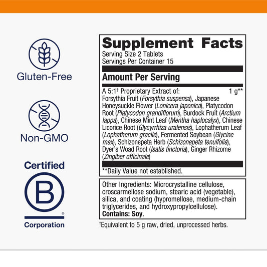 Ingredients include licorice root, ginger, and isatis in Essential Defense