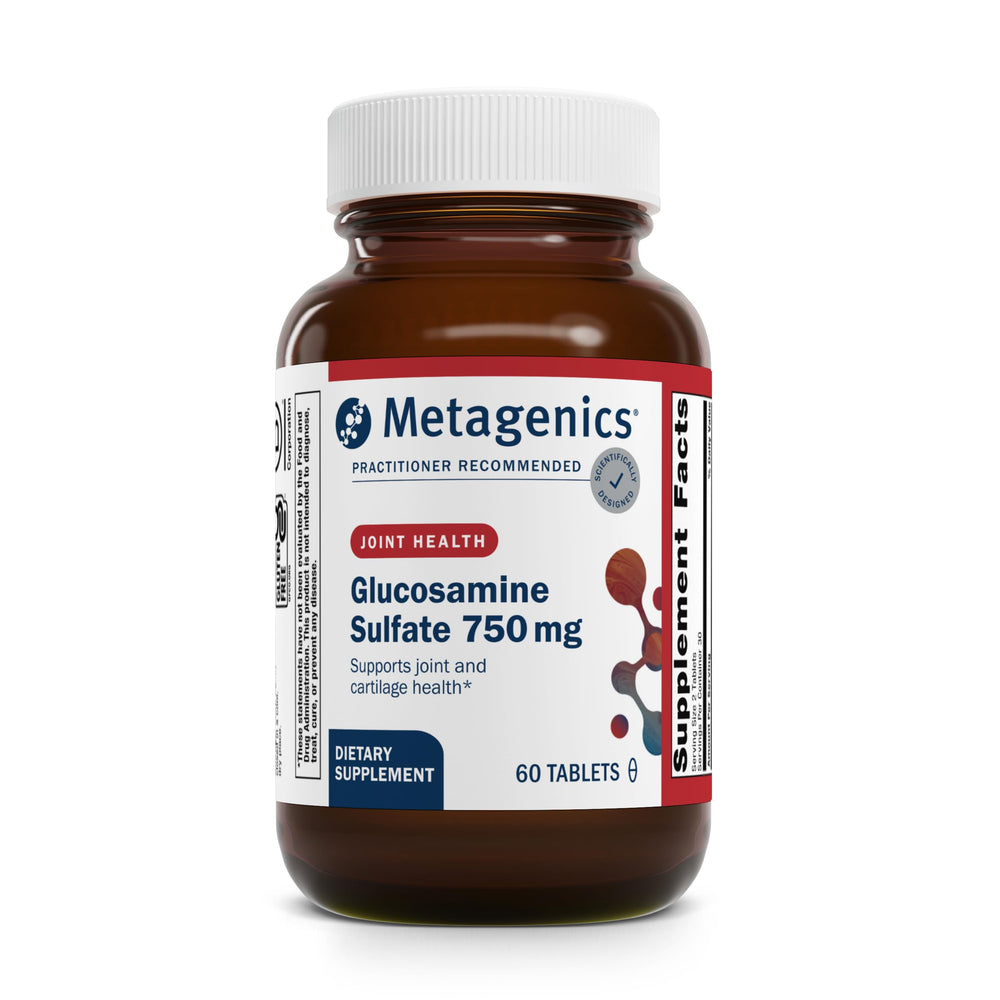 Front view of Metagenics Glucosamine Sulfate bottle with 90 tablets