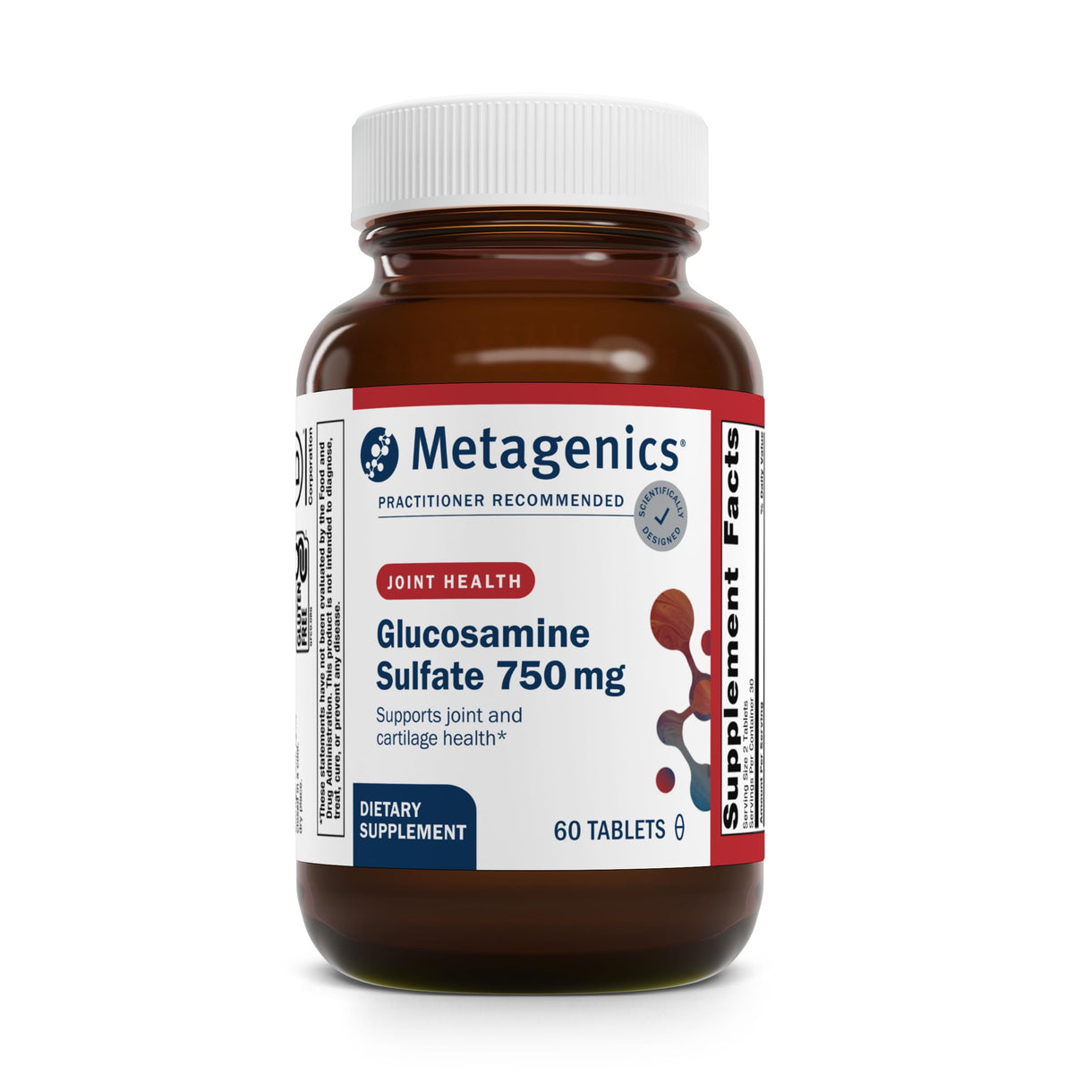 Front view of Metagenics Glucosamine Sulfate bottle with 90 tablets