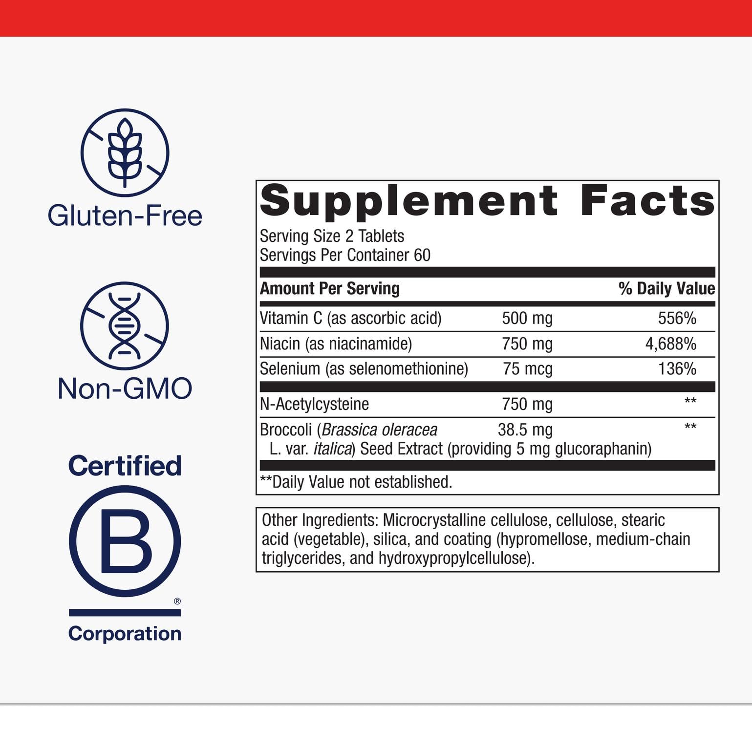 Ingredients of Metagenics GlutaClear including broccoli seed extract