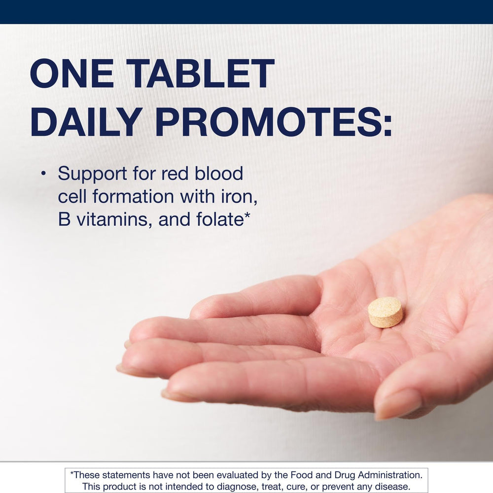 Ingredients label for Metagenics Hemagenics iron supplement with B vitamins and folate