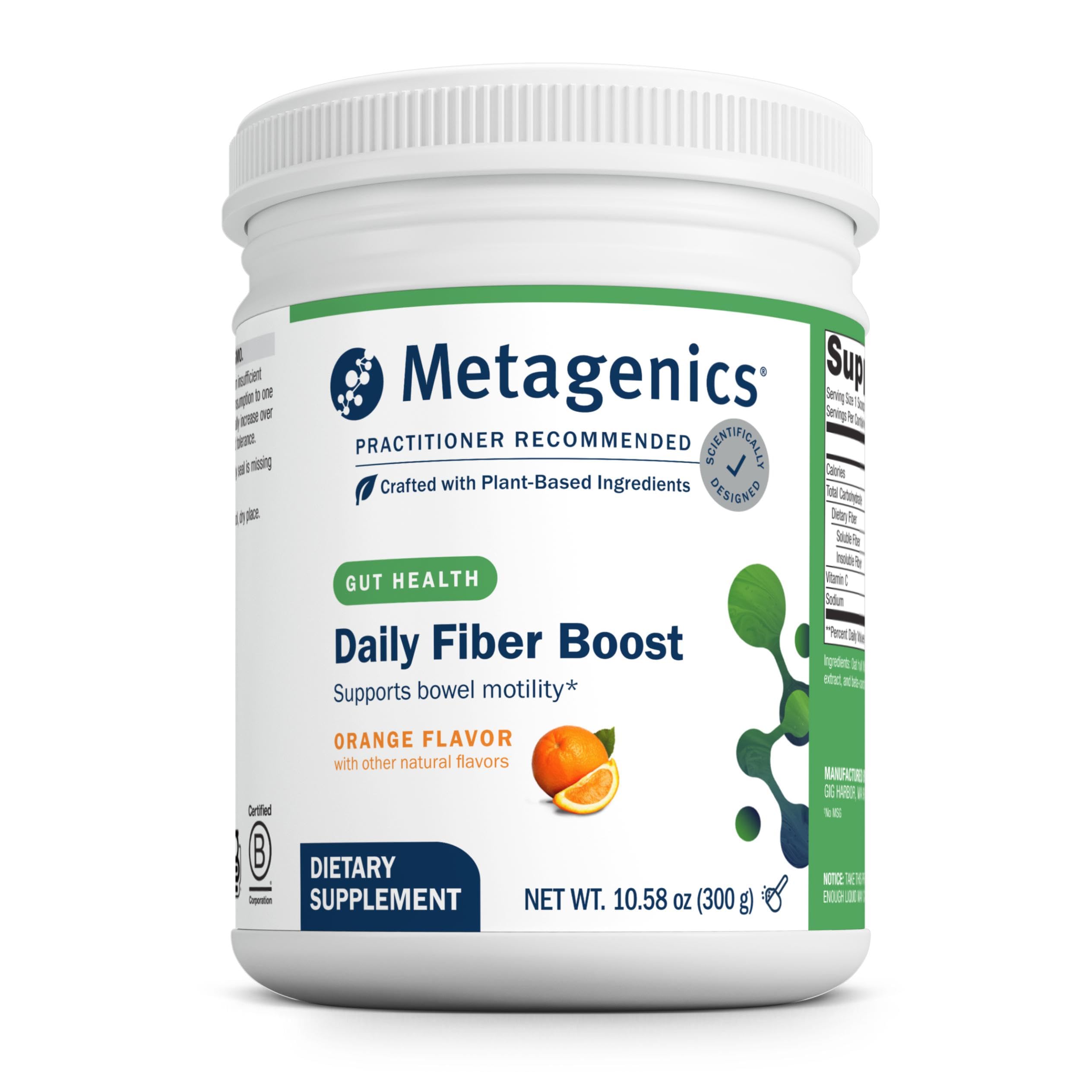 Metagenics Herbulk Fiber Powder orange bottle supports daily fiber intake