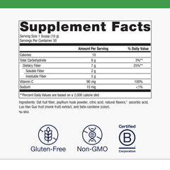 Metagenics Herbulk Fiber Powder shows psyllium husk, acacia, chicory sources for diverse fiber