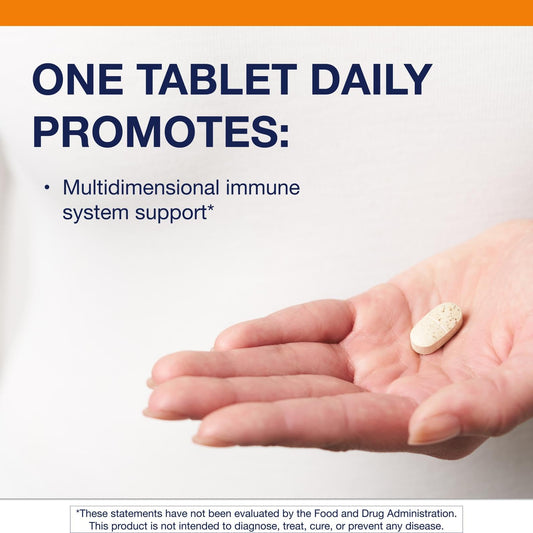 Illustration of ingredients: vitamin C, vitamin D3, zinc, selenium, and mushroom extracts