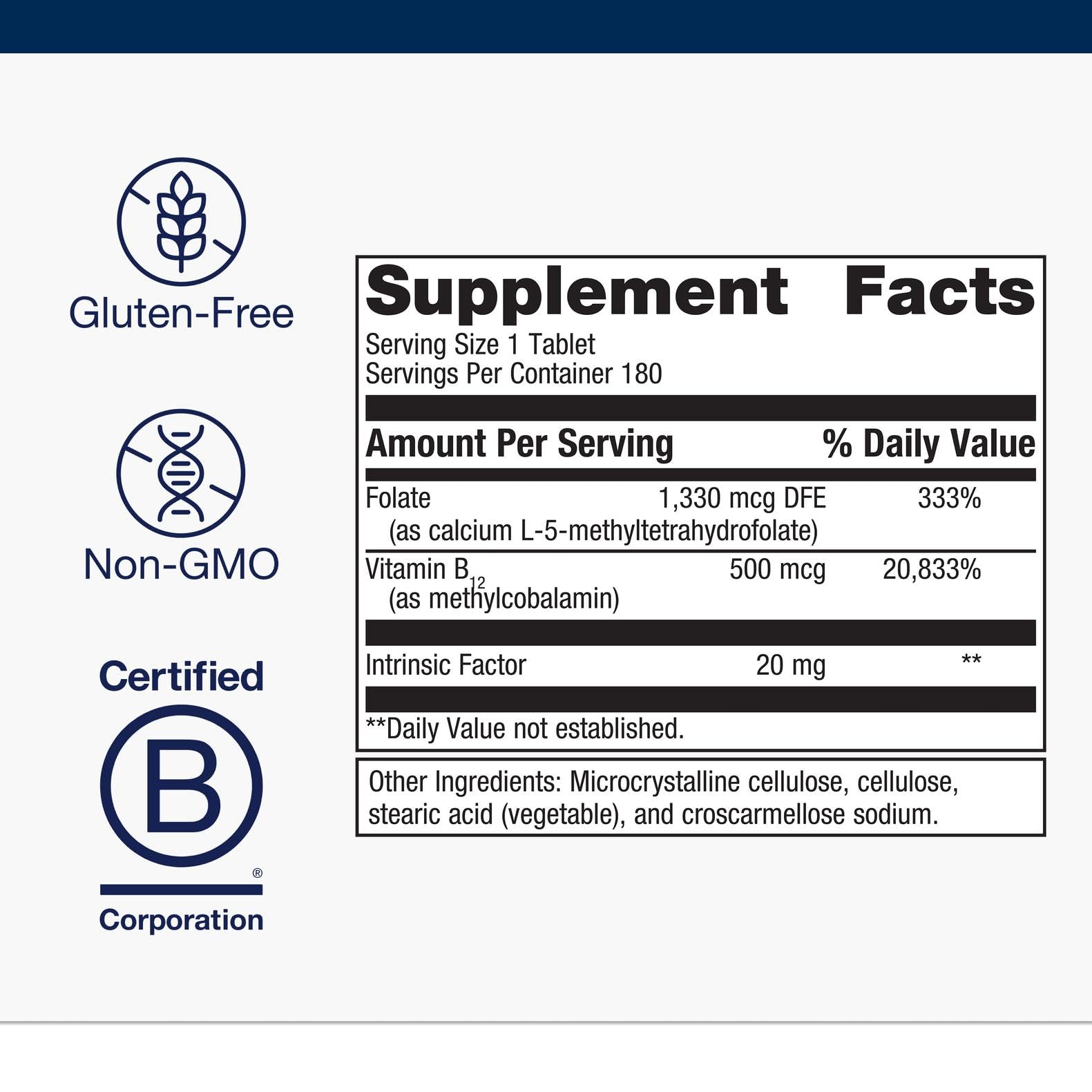 Metagenics Intrinsi label highlights methylcobalamin and L-5-MTHF for absorption.