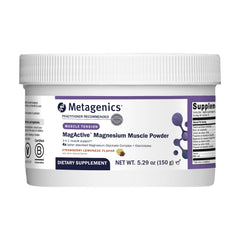Front view of Metagenics MagActive Magnesium Muscle Powder canister, Strawberry Lemonade flavor