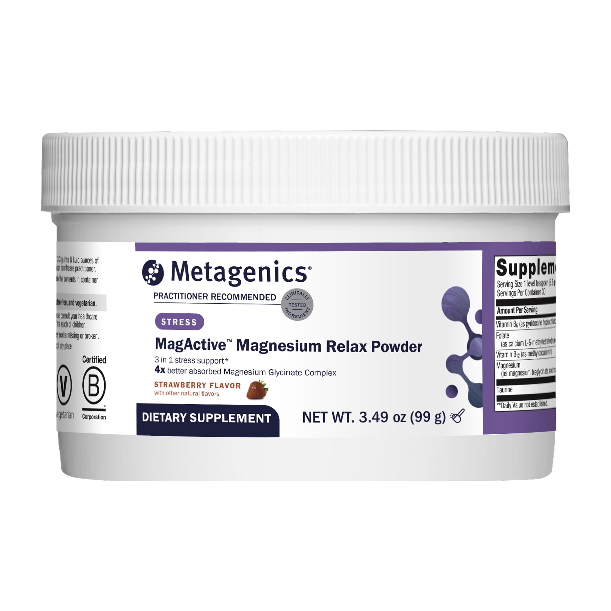 Front view of Metagenics MagActive Magnesium Relax tub