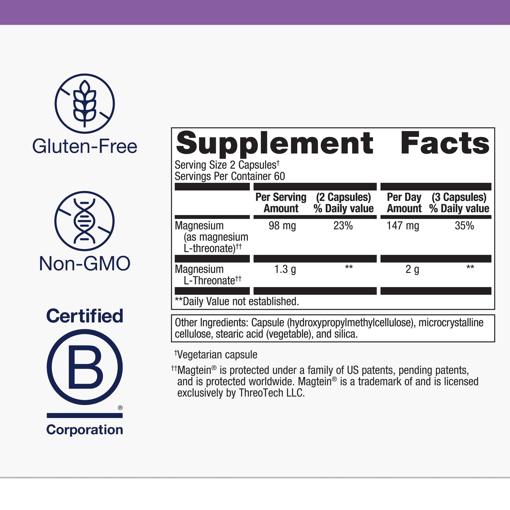 Magtein magnesium L-Threonate bottle highlighting brain health and cognition