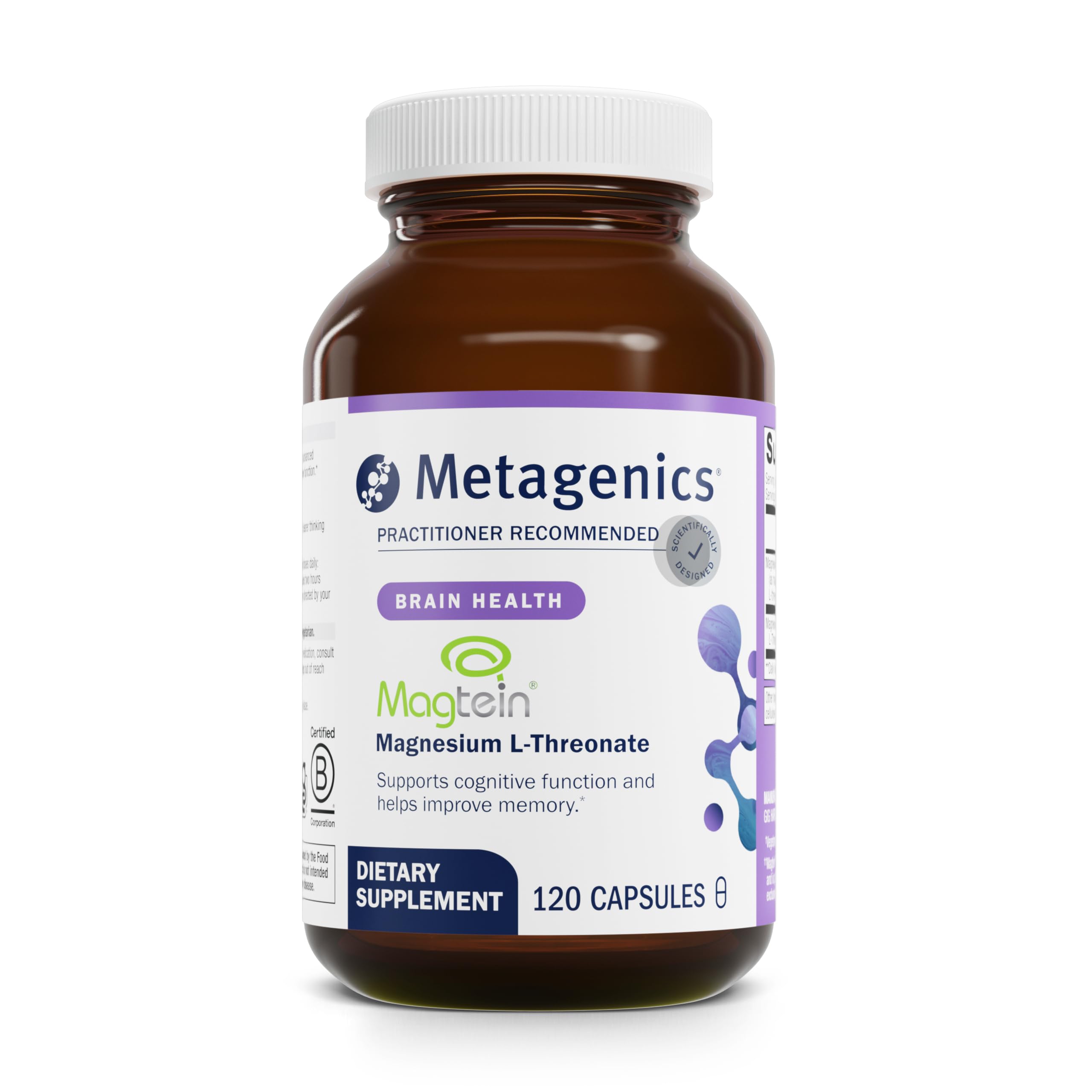 Front packaging of Metagenics Magtein Magnesium L-Threonate 120 capsules