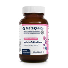 Metagenics Meta Indole-3-Carbinol bottle for daily hormone balance support.