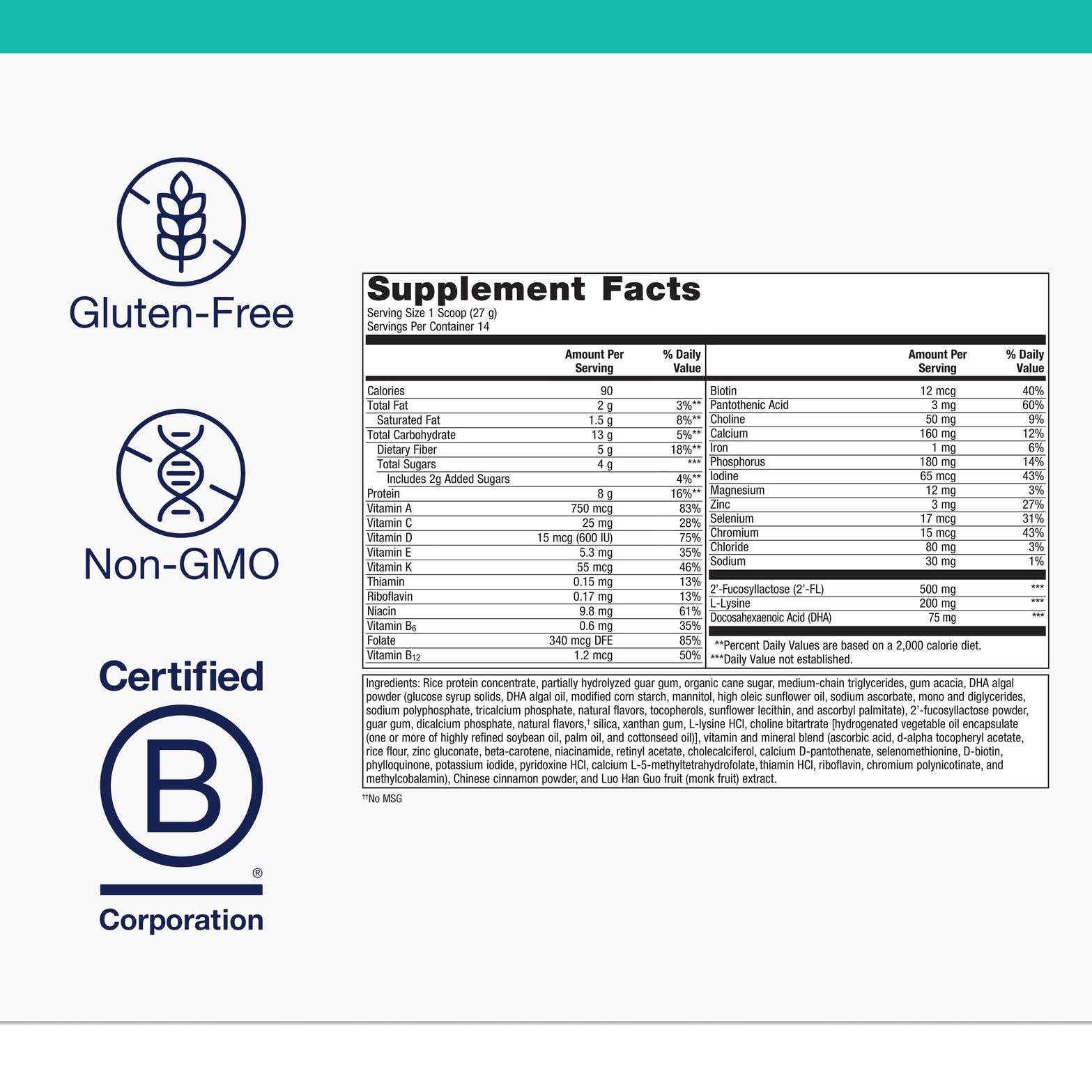 Illustration of DHA, protein, and amino acids in Metagenics MetaKids powder