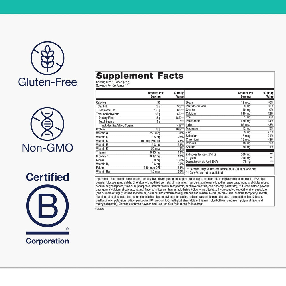 Illustration of DHA, protein, and amino acids in Metagenics MetaKids powder
