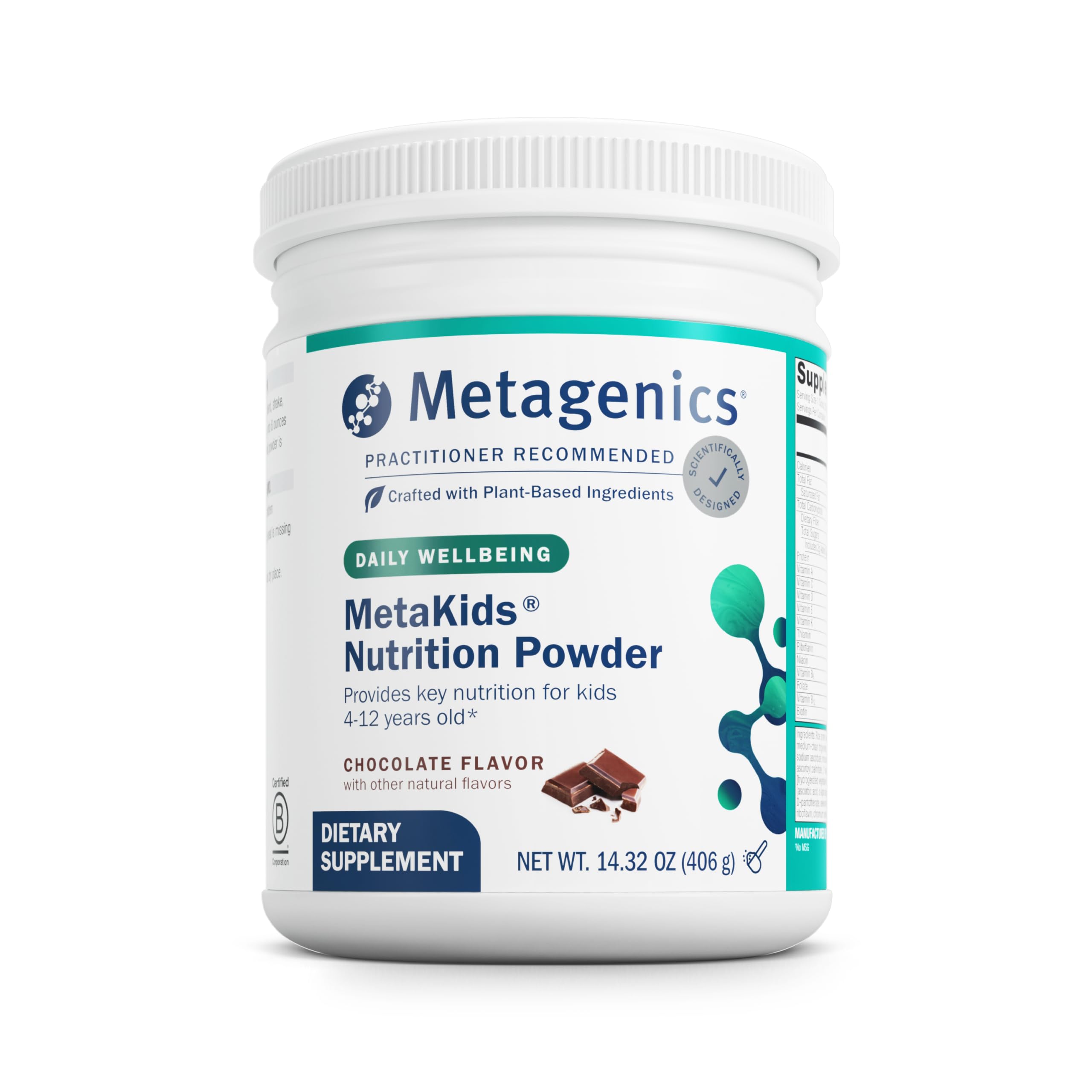 Metagenics MetaKids Nutrition Powder chocolate packaging front