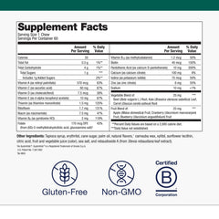 Metagenics MetaKids nutrition label highlighting vitamins A, C, D, E and B complex