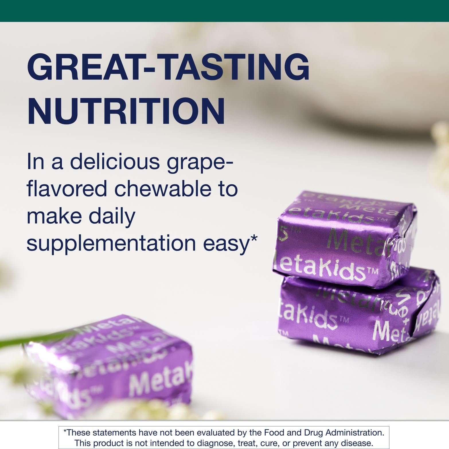 Kid-friendly grape-flavored soft chew texture