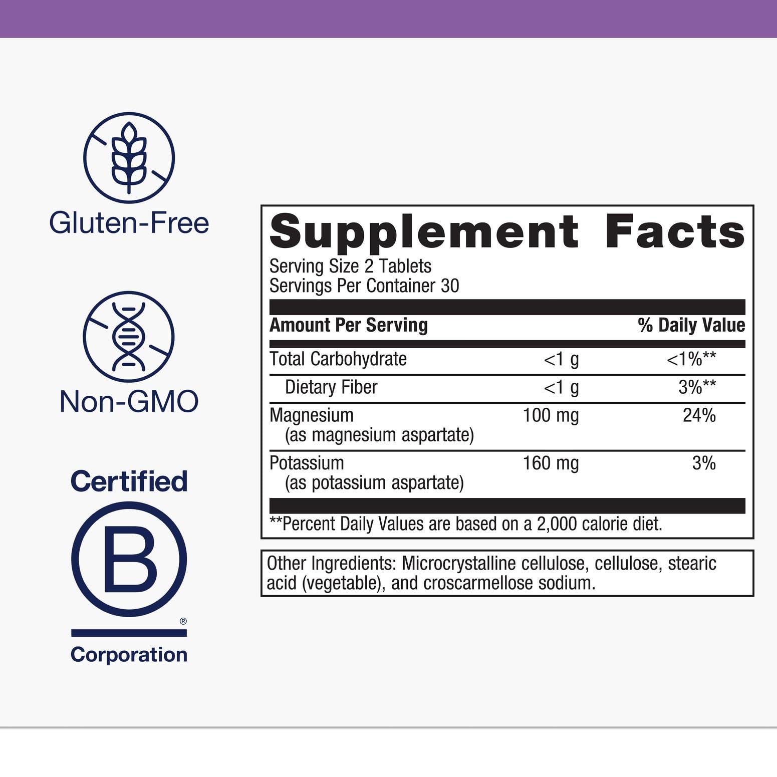Product label for Metagenics Mg/K Aspartate Electrolyte Supplement