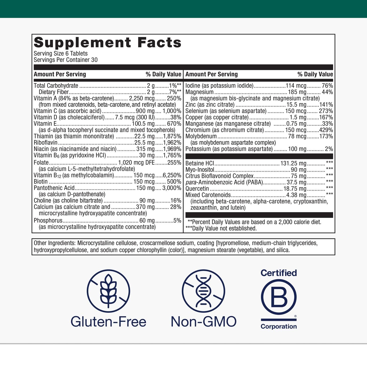 Close-up of high-potency vitamins A to K and minerals
