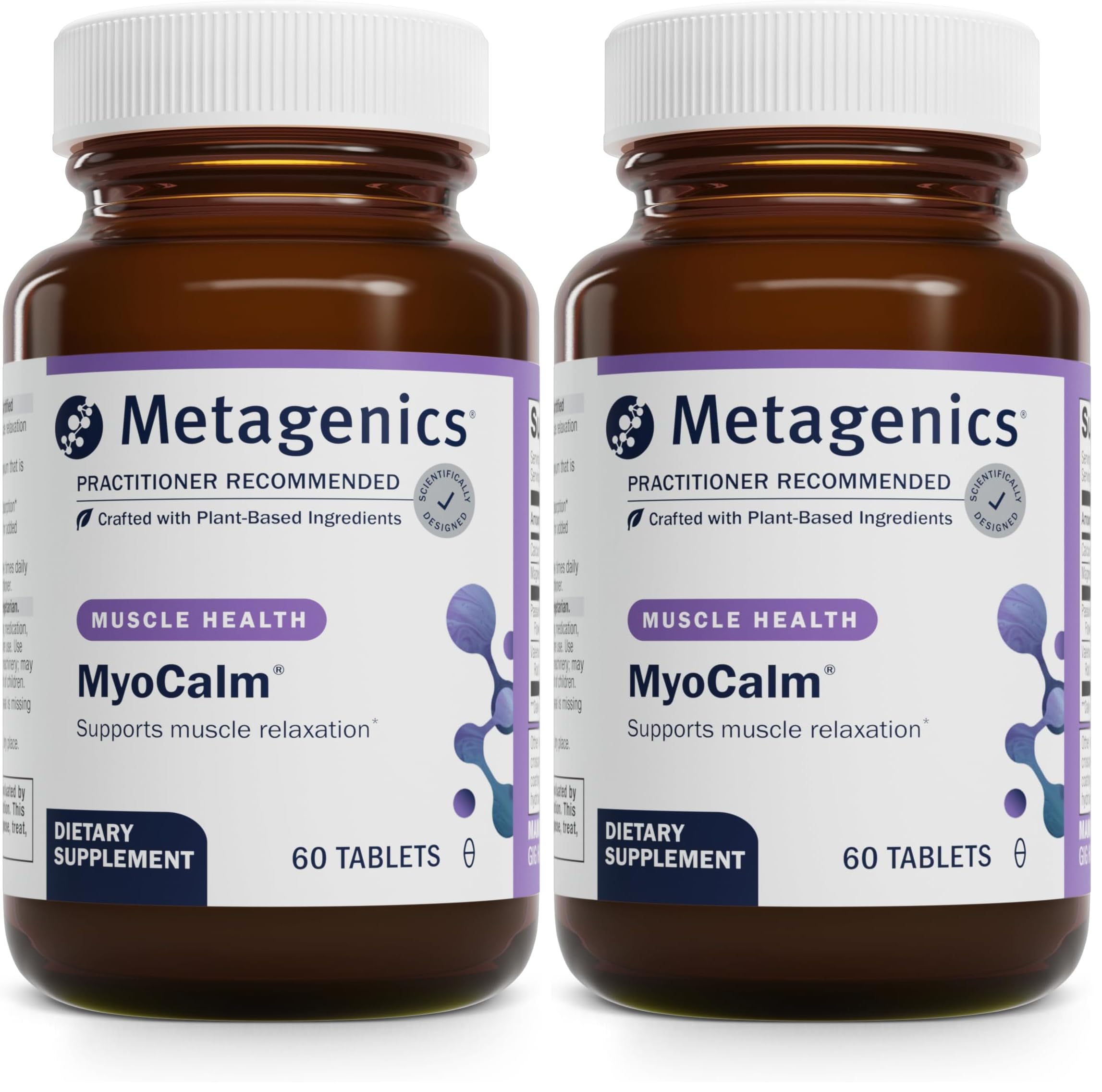Metagenics MyoCalm bottle front view showing product and label for muscle support.