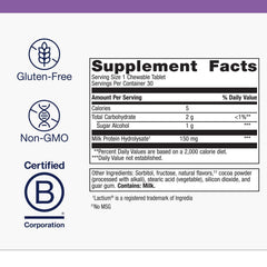 Back label with nutrition facts and ingredients