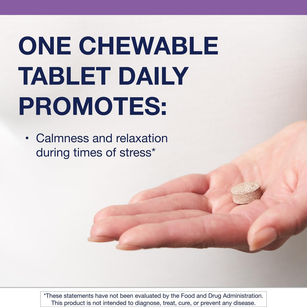 Close-up of chocolate chewable tablet with Lactium