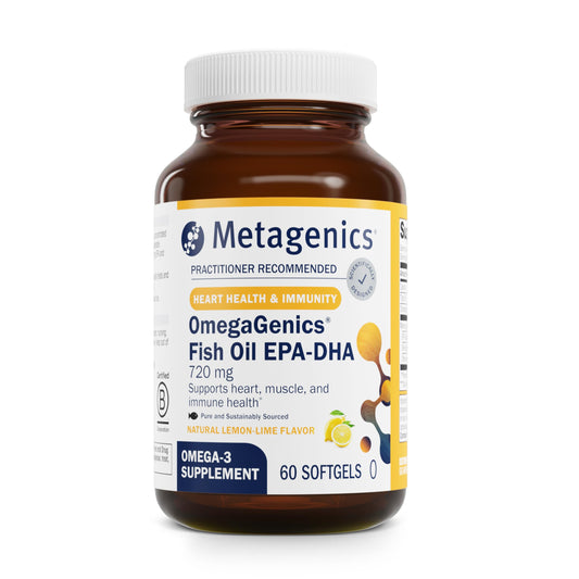 Bottle of Metagenics OmegaGenics Fish Oil EPA-DHA 720 mg (60 softgels)