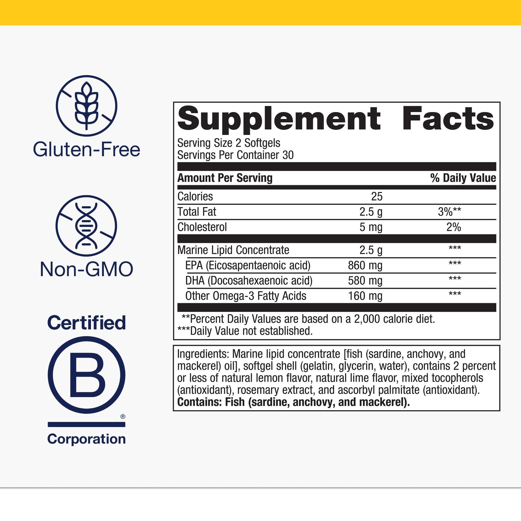 Close-up of EPA+DHA 720 mg on the OmegaGenics label