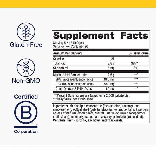 Close-up of EPA+DHA 720 mg on the OmegaGenics label