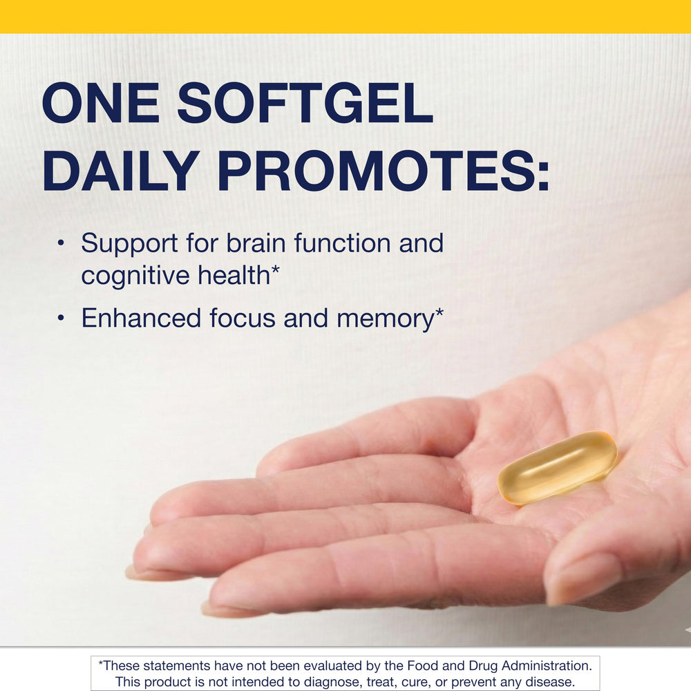 Metagenics OmegaGenics Fish Oil Neuro label close-up indicating non-GMO gluten-free