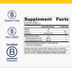 Metagenics OmegaGenics EPA-DHA 500 bottle back label, purity and potency information