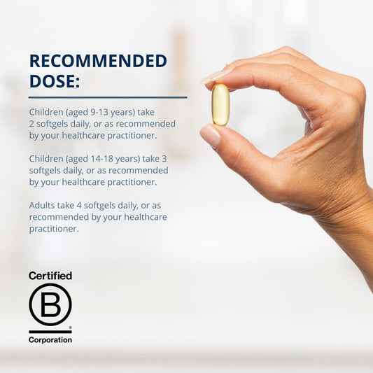 Close-up of high-potency EPA and DHA omega-3 softgels