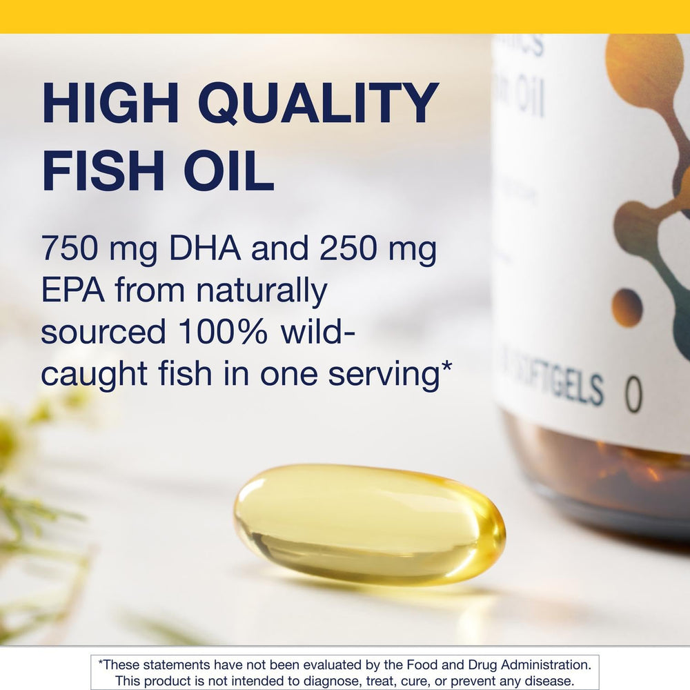Front view of Metagenics OmegaGenics Fish Oil Neuro bottle with 60 softgels