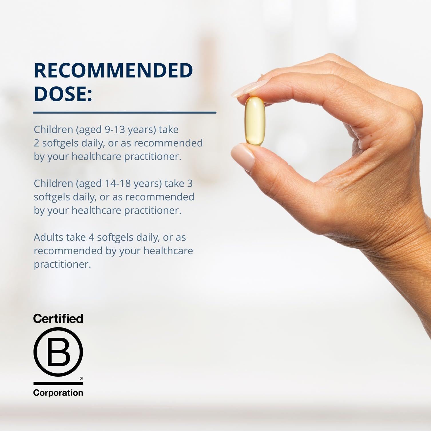 Metagenics OmegaGenics Fish Oil softgels, easy daily use.