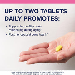 Close-up of Ostera tablets showing compact, easy-to-swallow bone-support tablets.