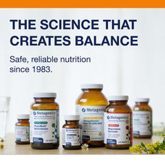 Metagenics Perimine GMP-certified facility label close-up signaling quality assurance.