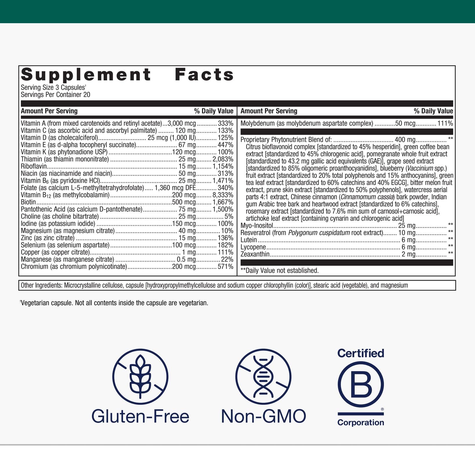 Metagenics PhytoMulti capsules closeup showing tablet texture for daily supplementation.