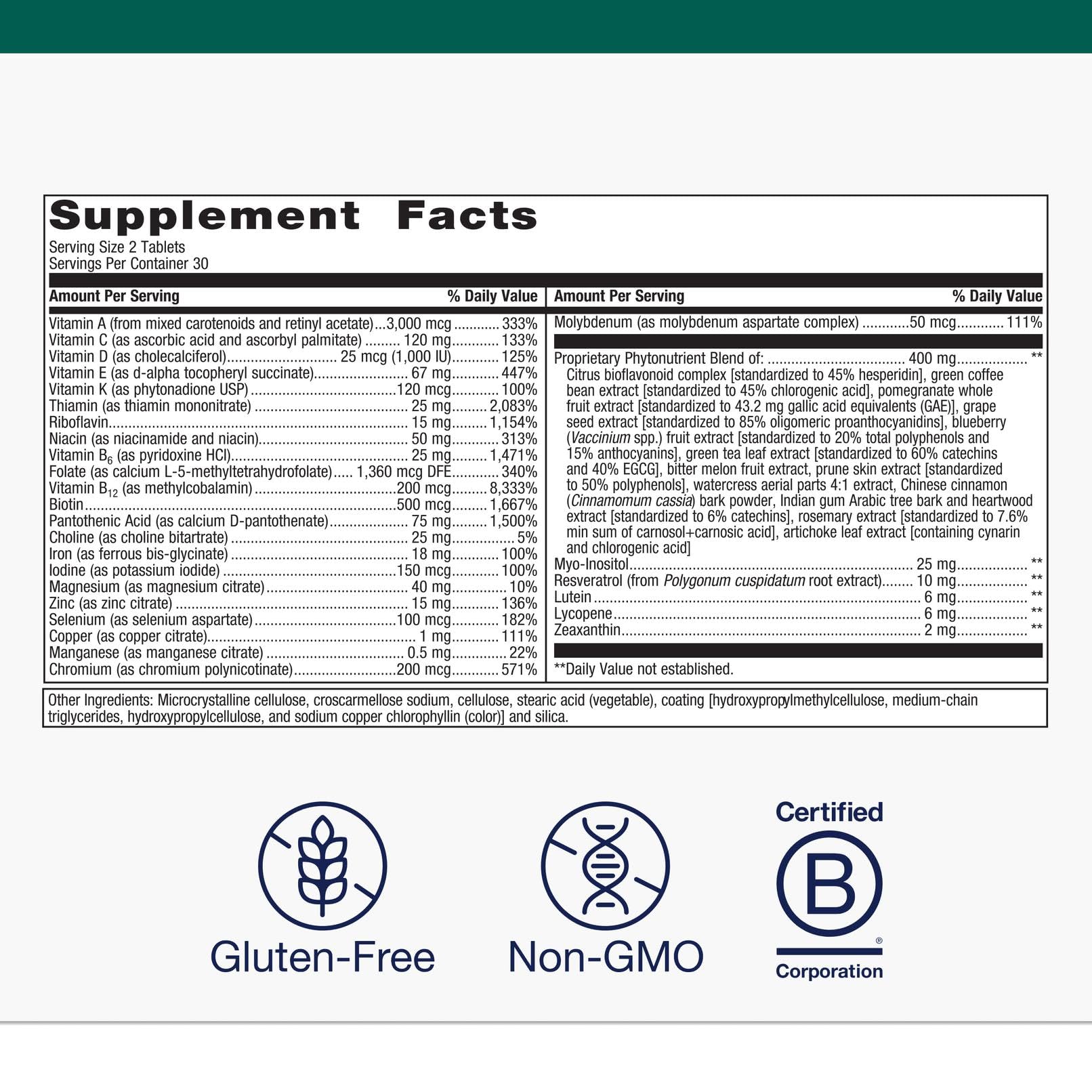 Metagenics PhytoMulti with Iron tablets pile highlighting iron-inclusive daily multivitamin