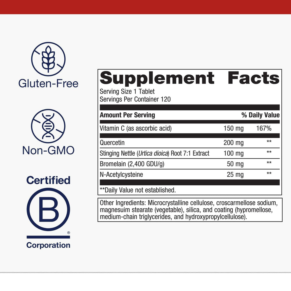 Metagenics Sinuplex bottle label highlights vitamin C and NAC for immune support