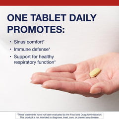 Metagenics Sinuplex tablets closeup as an easy daily dose for nasal comfort