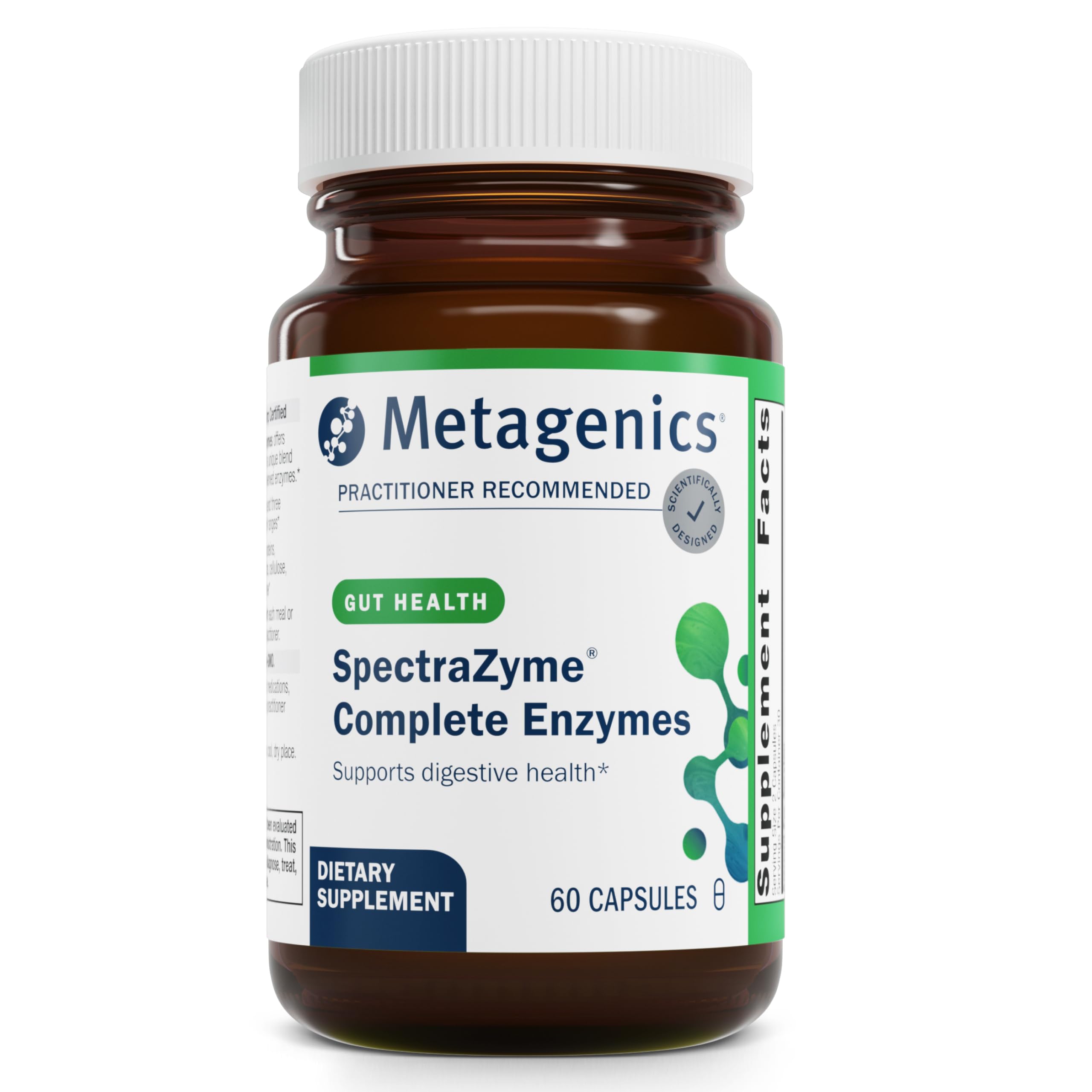 Bottle front label of Metagenics SpectraZyme Enzyme Complex